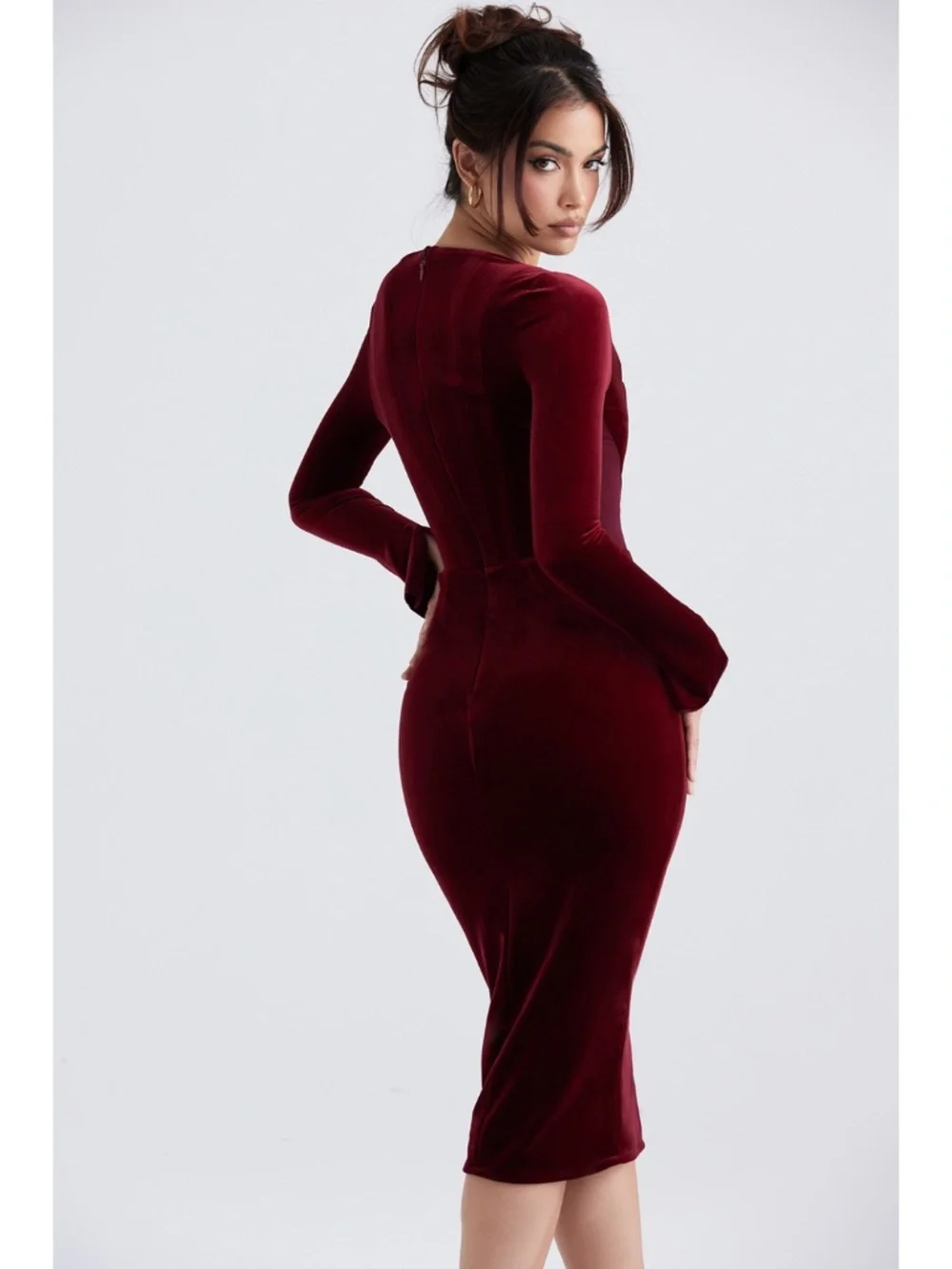 NEW House of CB Solaine Velvet Dress Wine Large
